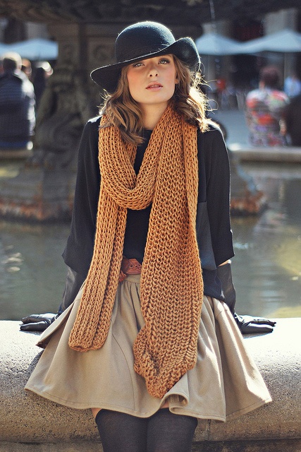 black hat brown scarf